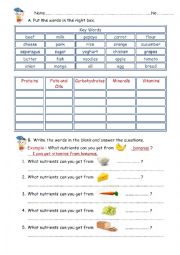 English Worksheet: Healthy Food and Nutrients