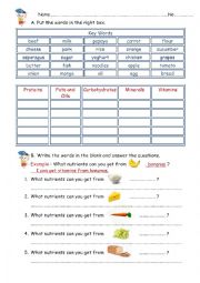 English Worksheet: Healthy Food and Nutrients