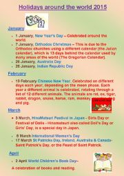 World holidays and events