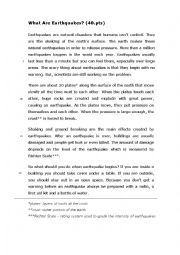 English Worksheet: What are earthquakes