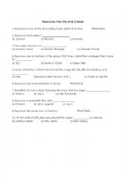 Beyonce: Her Life and Career Worksheet