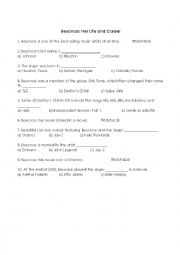 English Worksheet: Beyonce: Her Life and Career Worksheet