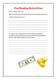 English Worksheet: Richard Cory Post Reading Activity