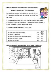 English Worksheet: READING ABOUT MY BEST FRIEND AND HER BEDROOM