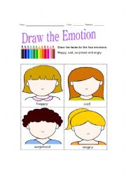 English Worksheet: Draw the Emotion - Feelings Worksheet