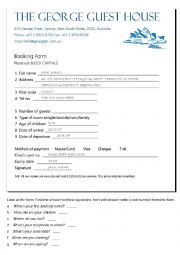English Worksheet: Writing - hotel form