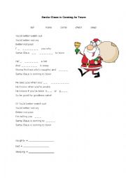 English Worksheet: Santa Claus is coming to town - song worksheet