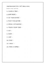 English Worksheet: Can and Cant