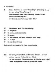 English Worksheet: Friendship (speaking activity)