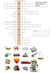 English Worksheet: Means of transport- crossword