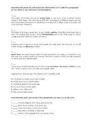 English Worksheet: THE ORIGINS OF TEA