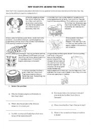 English Worksheet: New Years Eve around the world. Reading and writing