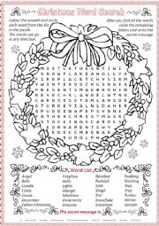 English Worksheet: Wreath word search