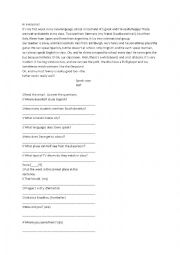 English Worksheet: reading comprehension