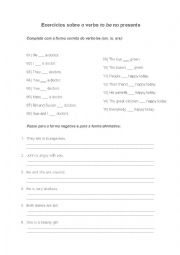 English Worksheet: Exercises verb to be