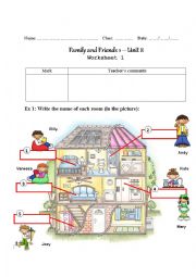 English Worksheet: rooms in  the house