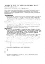 English Worksheet: American Culture Shock