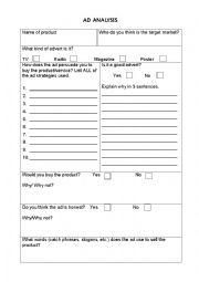 English Worksheet: Ad Analysis