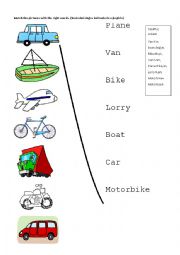 English Worksheet: Vehicles