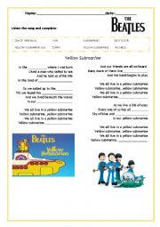 English Worksheet: yellow submarine (lyrics)