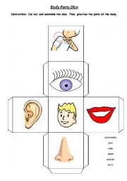 English Worksheet: Body Parts Dice