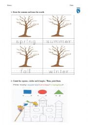 English Worksheet: Seasons and shapes