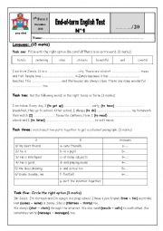 English Worksheet: End of term test n1 for 7th forms