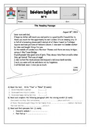 English Worksheet: End of term test n1 for 8h forms