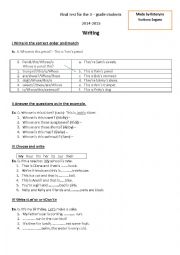English Worksheet: Final test for the 3-grade students(writing)