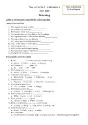 English Worksheet: Final test for the 3-grade students(listening)