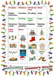 English Worksheet: *** Christmas Memory Game ***