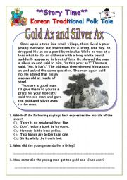 Story Time!-Korean Folk Take(The Gold Ax and the Silver Ax)-Read and Enjoy+Reading Comprehension