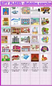 English Worksheet: City places: matching exercise and missing vowels