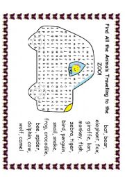 English Worksheet: the animals word search