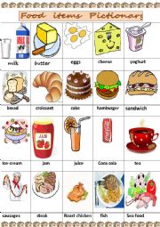 English Worksheet: food items pictionary