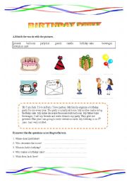 English Worksheet: birthday party