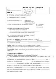 English Worksheet: Mid-Term Test N2 For 8th Form