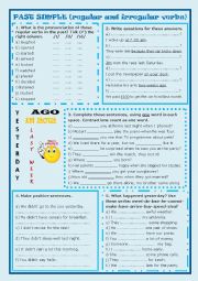 English Worksheet: PAST SIMPLE (regular and irregular verbs)