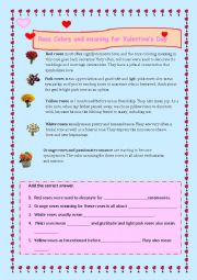 English Worksheet: Rose Colors for valentines day