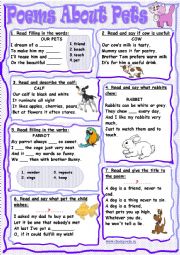 English Worksheet: Poems About Pets