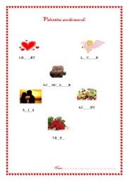 English Worksheet: Valentine words search