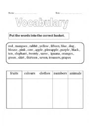 English Worksheet: vocabulary