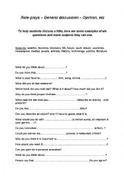 English Worksheet: Questions and subjects to help discussion (intermediate)