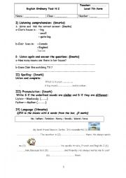 English Worksheet: Mid term test N2  7th form