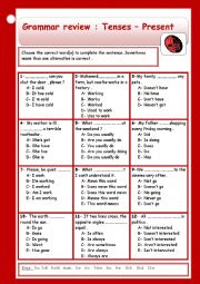 English Worksheet: Grammar review -tenses: Present ( + keys )