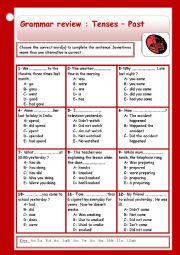 English Worksheet: Grammar review -tenses: Past ( + keys )