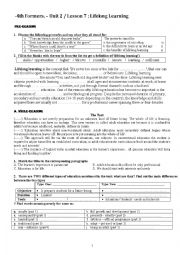 English Worksheet: Lifelong Learning 4th Form Lesson 7