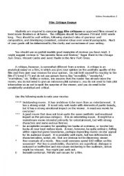 English Worksheet: Film Critique Assignment
