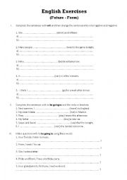 English Worksheet: Exercises - Future Form