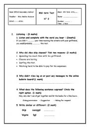 English Worksheet: Mid term test 2 Bac Students (Tunisian system)